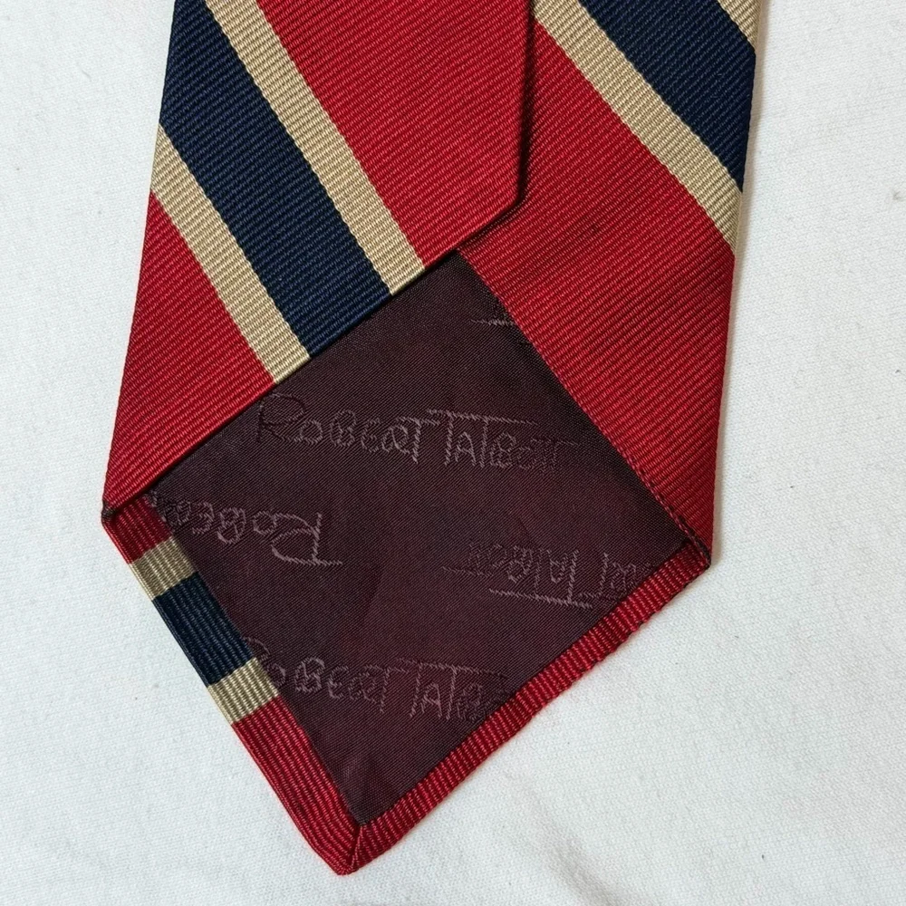 Robert Talbott For Romualdo Cincinnati Classic Red and Navy Striped Tie EUC